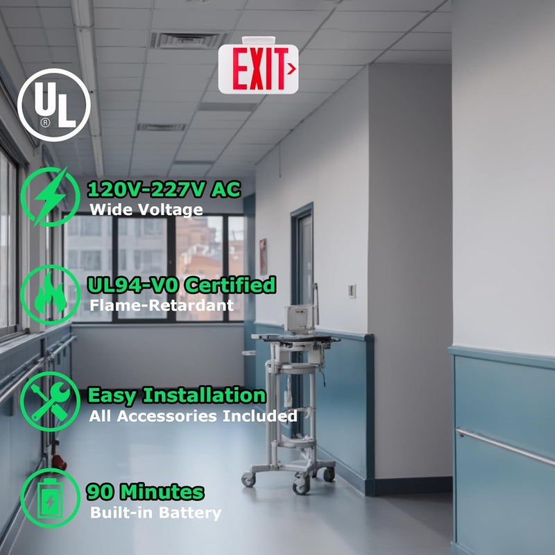 LIT-PaTH LED EXIT Sign, Emergency Exit Light with Back Up Batteries, Double Face - US Standard Red Letter Exit Lighting, UL 924 and CEC Qualified, 120-277 Voltage, 1-Pack - Image 3